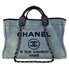 Used Chanel Medium Denim Sequin Deauville Tote Blue