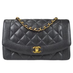 Chanel Medium Diana Chain Shoulder Bag Black Caviar
