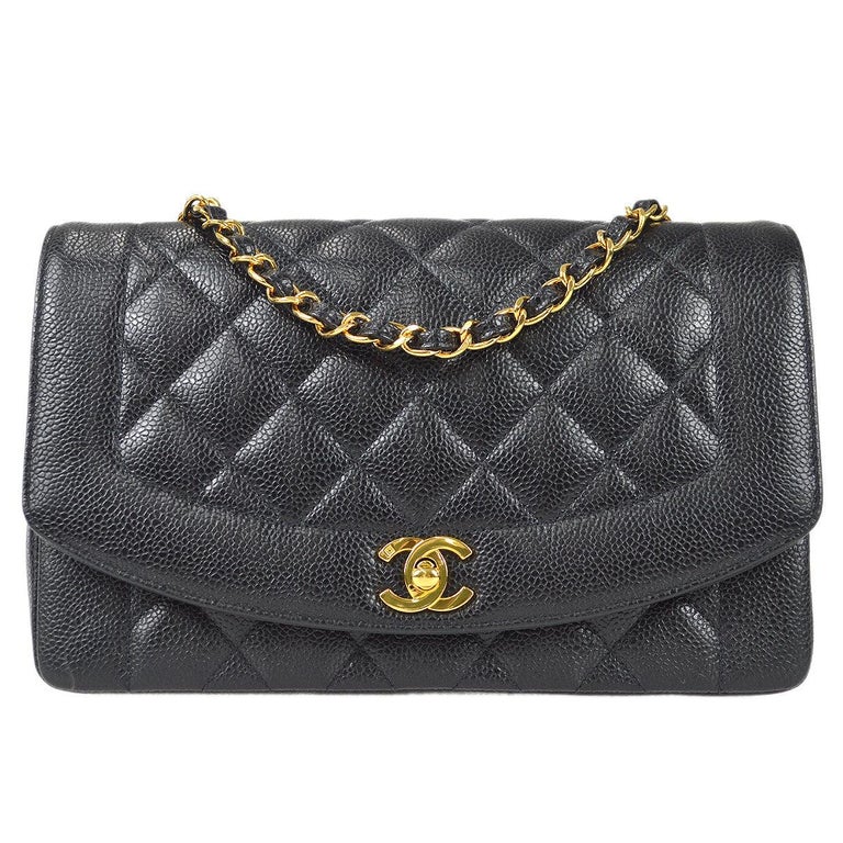 Chanel Medium Diana Chain Shoulder Bag Black Caviar at 1stDibs