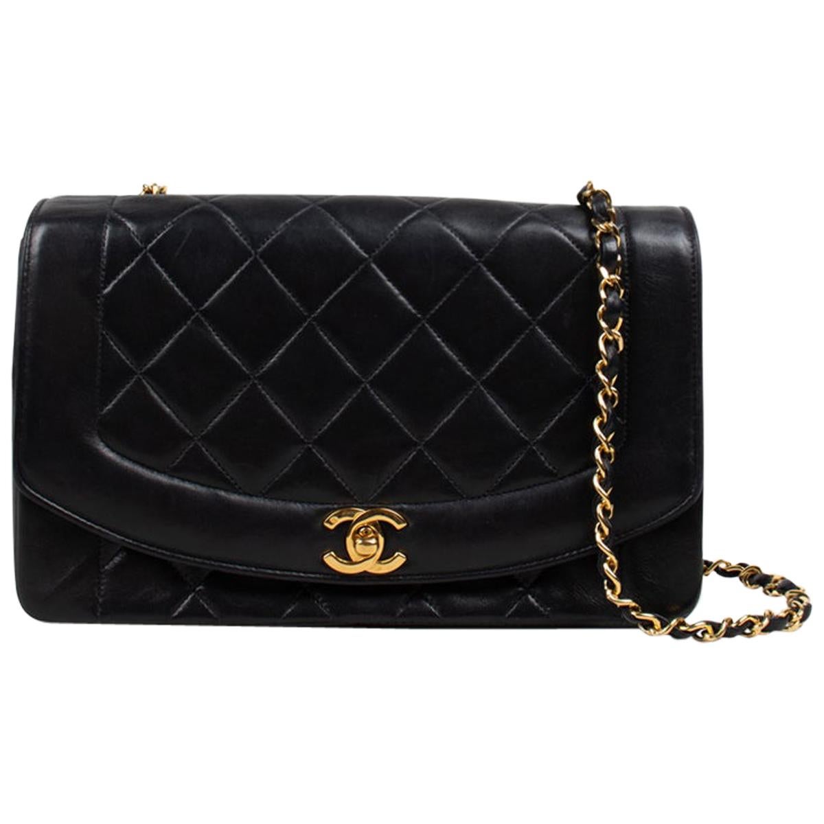 Chanel Matlasse Diana 25 Chain Shoulder Bag Black Lambskin – Timeless  Vintage Company