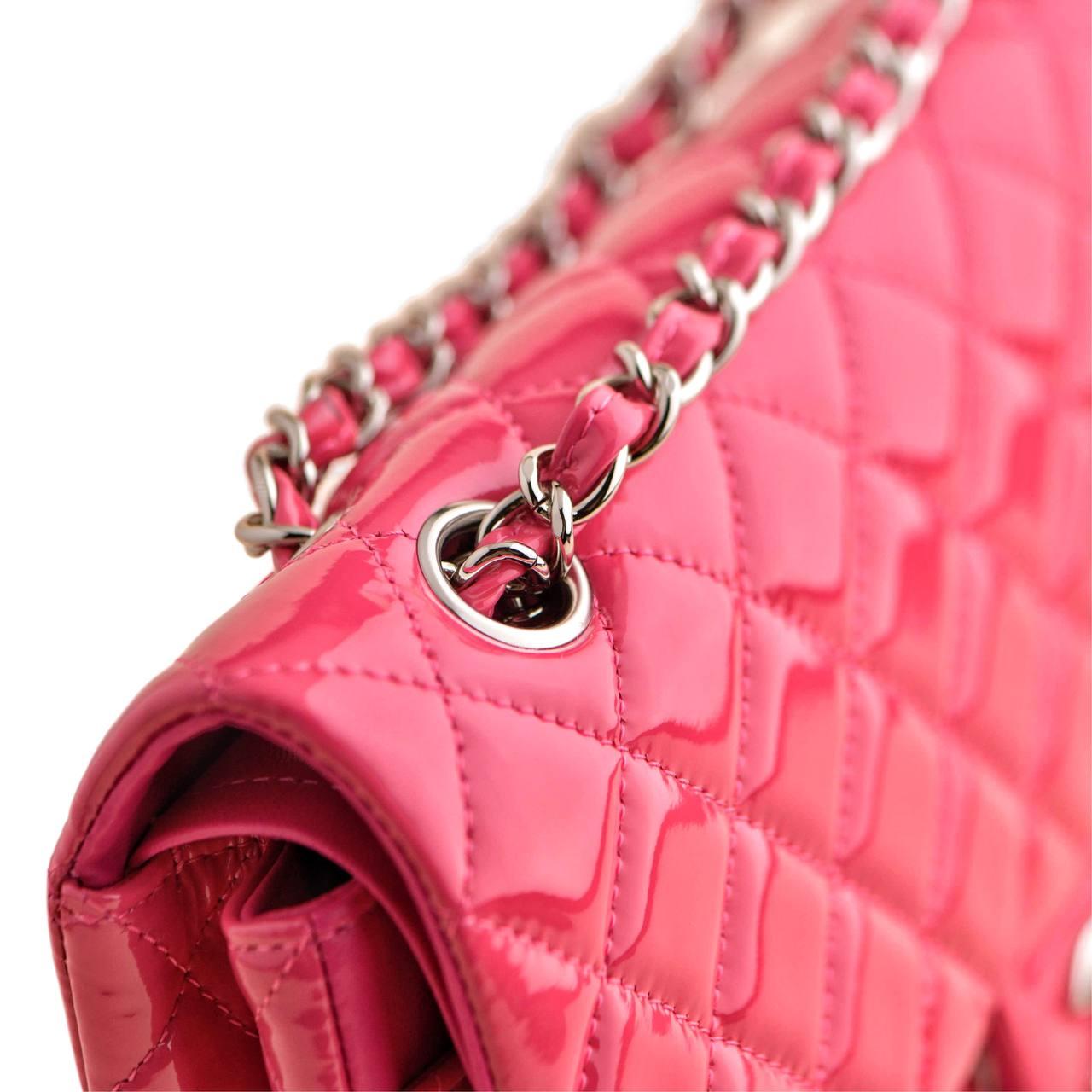 Chanel Medium Double Classic Flap Pink Quilted Patent Lambskin Bag 3