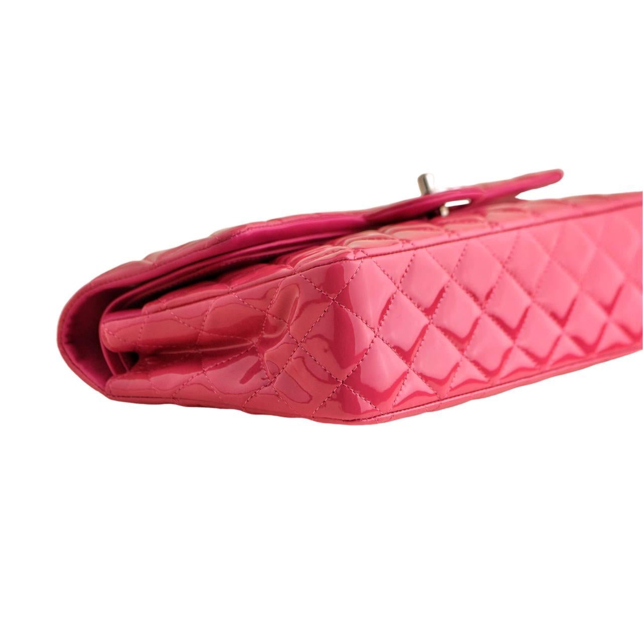 Chanel Medium Double Classic Flap Pink Quilted Patent Lambskin Bag 4