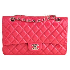 Chanel Medium Double Classic Flap Pink Quilted Patent Lambskin Bag