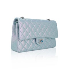 Chanel Medium Double Flap Bag Blue Iridescent Lambskin with Palladium Hardware
