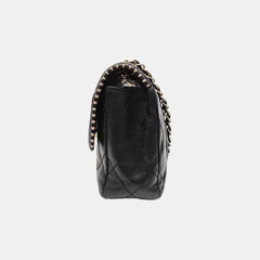 Chanel Medium Flap Bag Happy Stitch Black Lambskin Leather 24k Gold Hardware