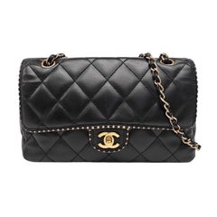 Chanel Medium Flap Bag Happy Stitch Black Lambskin Leather 24k Gold Hardware