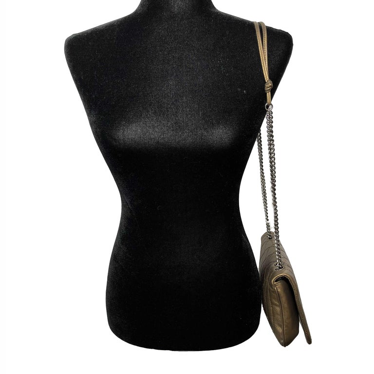 CHANEL Medium Flap Crossbody Bag CC Bronze Metallic Quilted Leather For