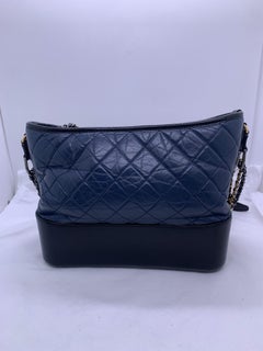 Chanel Medium Gabrielle Hobo Bag Navy Blue Black Aged Calfskin