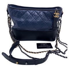 Chanel Medium Gabrielle Hobo Bag Navy Blue Black Aged Calfskin
