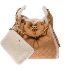Chanel Medium Hobo Bag Beige Suede & White Shearling