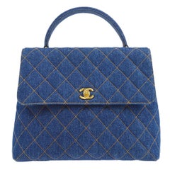 Chanel Medium Kelly Handbag Top Handle Denim