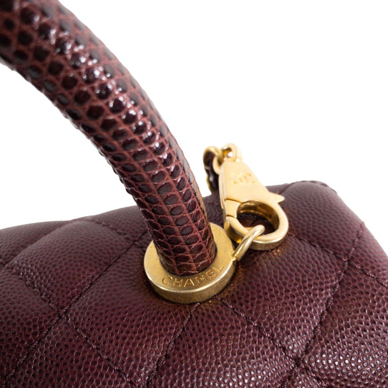 CHANEL Caviar Quilted Lizard Embossed Small Coco Handle Flap Brown 1287692