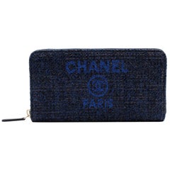 Chanel Medium Navy Blue Tweet Canvas Zip Wallet A81977 5B746