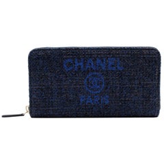 Chanel Medium Navy Blue Tweet Canvas Zip Wallet A81977 5B746