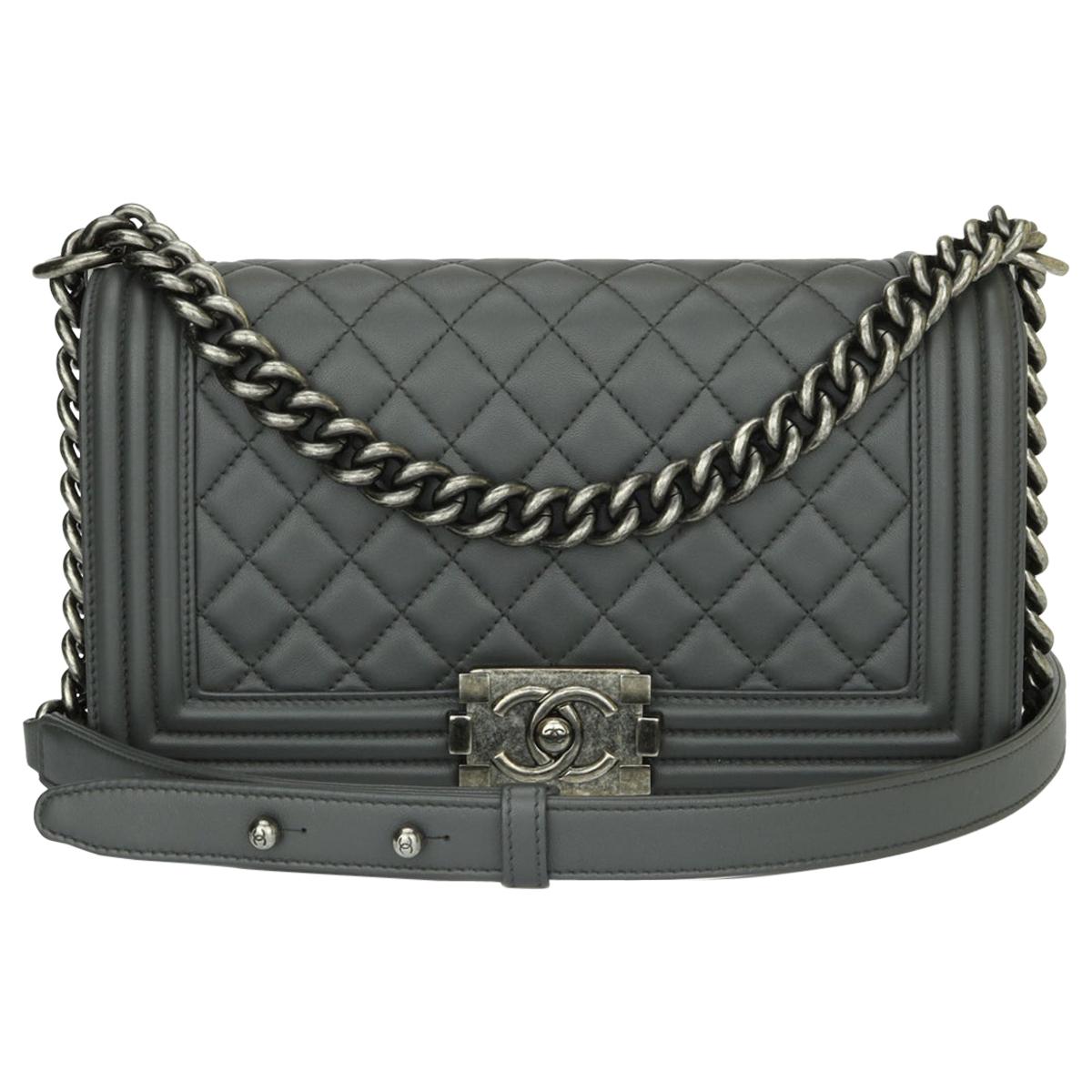 Chanel Dark Grey Quilted Calfskin Leather Medium Boy Bag  Yoogis Closet