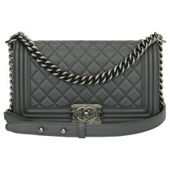 CHANEL Medium Quilted Boy Bag Dark Grey Lambskin with Ruthenium Hardware 2015