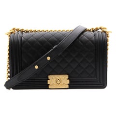 Chanel Medium Quilted Caviar Black Leather Gold Tone Hardware Boy Bag A67086