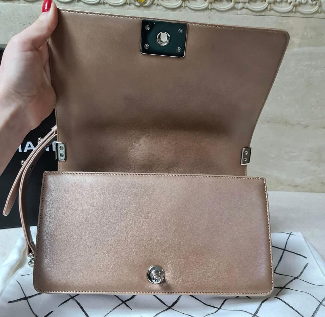 Chanel Medium Quilted Iridescent Pearly Rose Gold Calfskin Boy Bag 1
