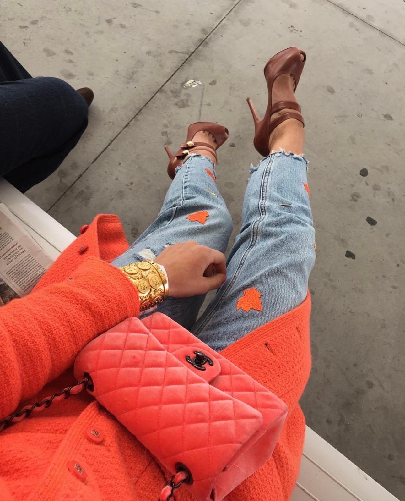 Chanel Coral Velvet Small Medium So Black CC Classic Flap

Year:  2014
So Black Hardware
CC Turnlock Closure
Classic Interwoven chain
Coral interwoven velvet 
Classic back pocket 
Interior lined lambskin leather in coral 
Interior zippered