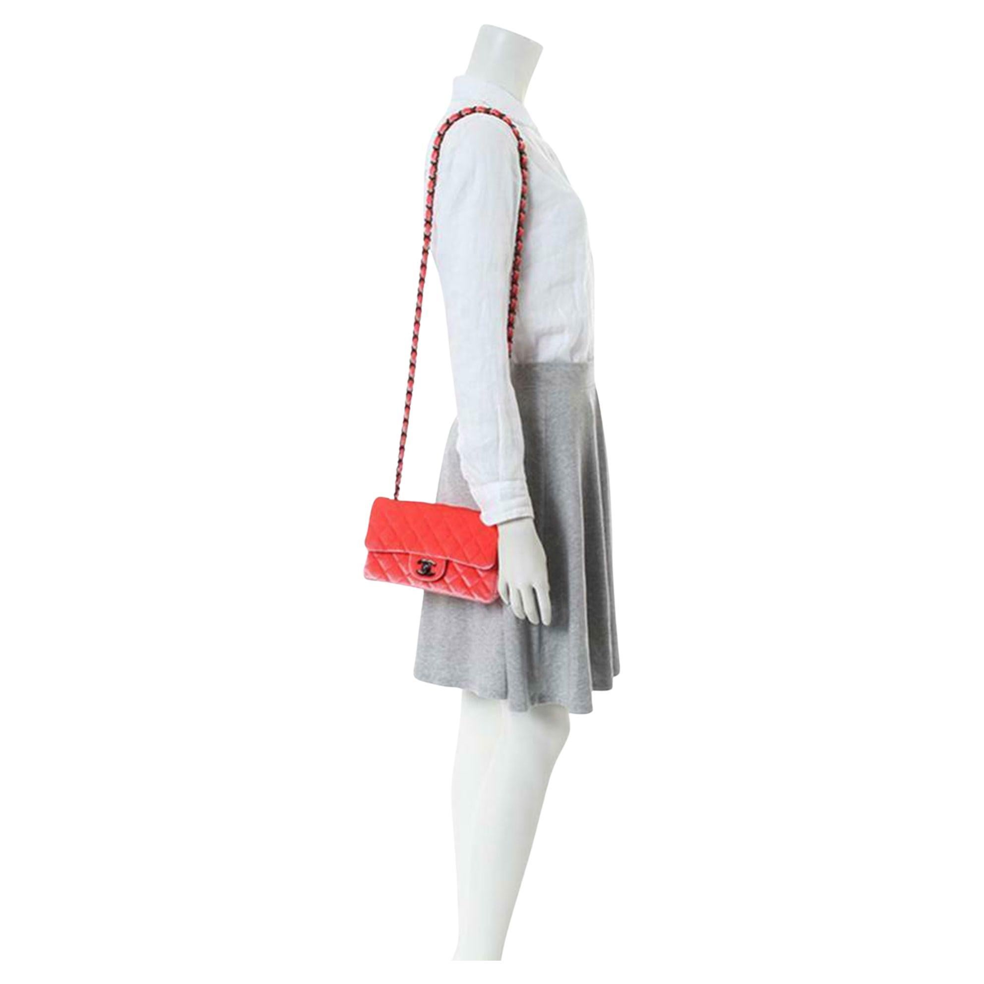 Chanel Medium So Black Coral Velvet CC Classic Flap Shoulder Bag For Sale
