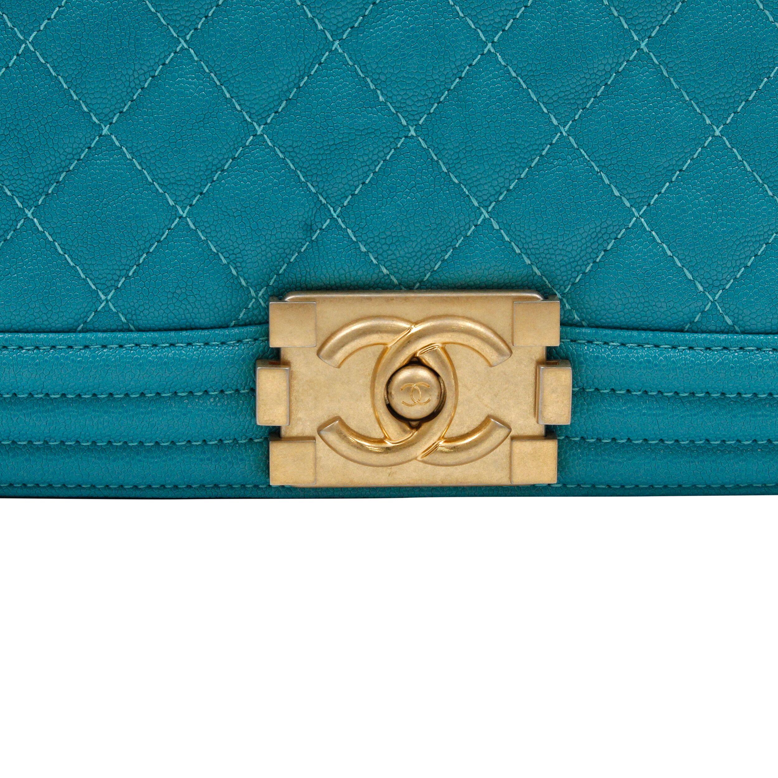 Chanel Medium Teal Turquoise Quilted Caviar Calf Skin Gold Tone Boy Bag A67086 5