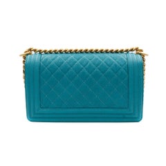 Chanel Medium Teal Turquoise Quilted Caviar Calf Skin Gold Tone Boy Bag A67086