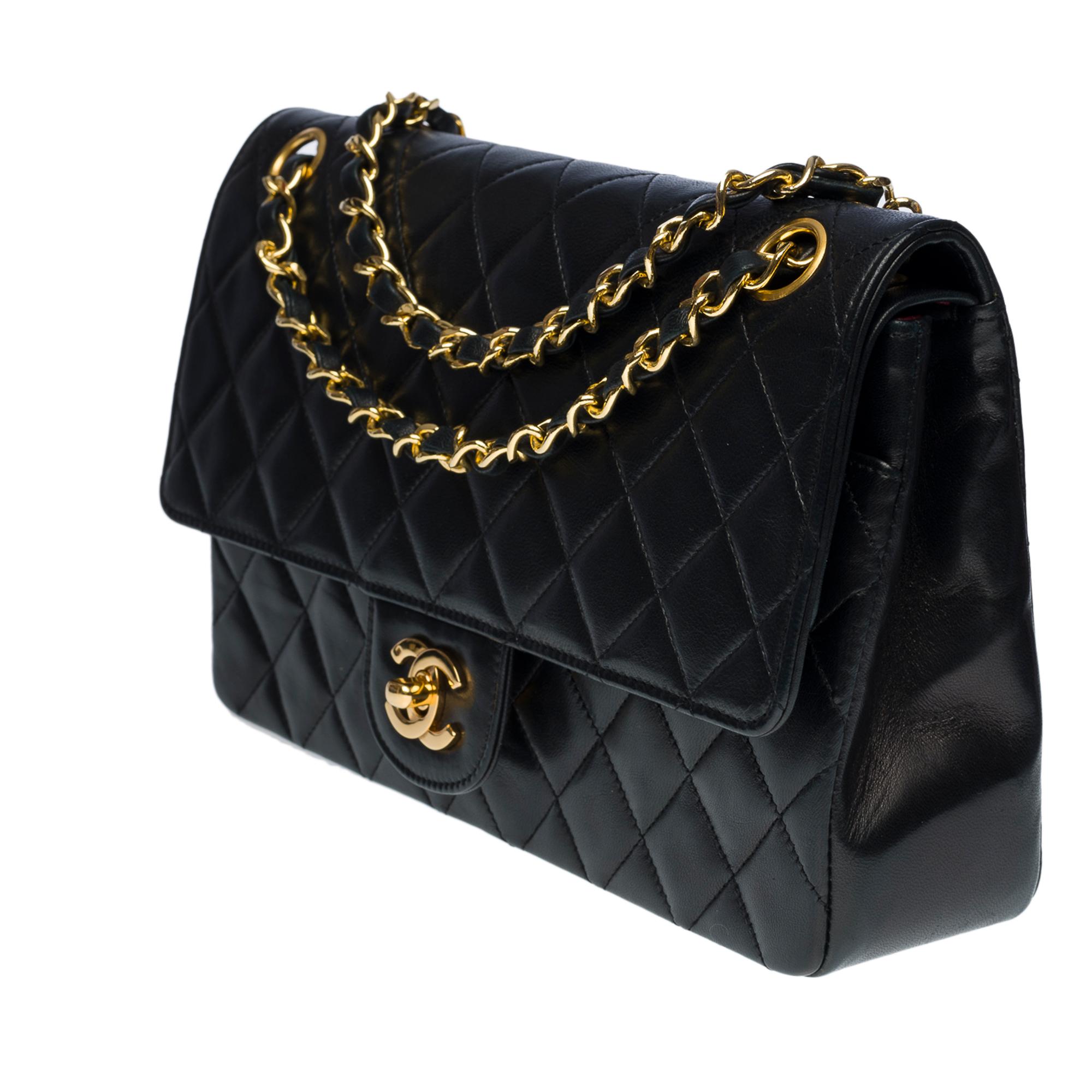 Black Chanel Medium Timeless double flap shoulder bag in black quilted lambskin, GHW