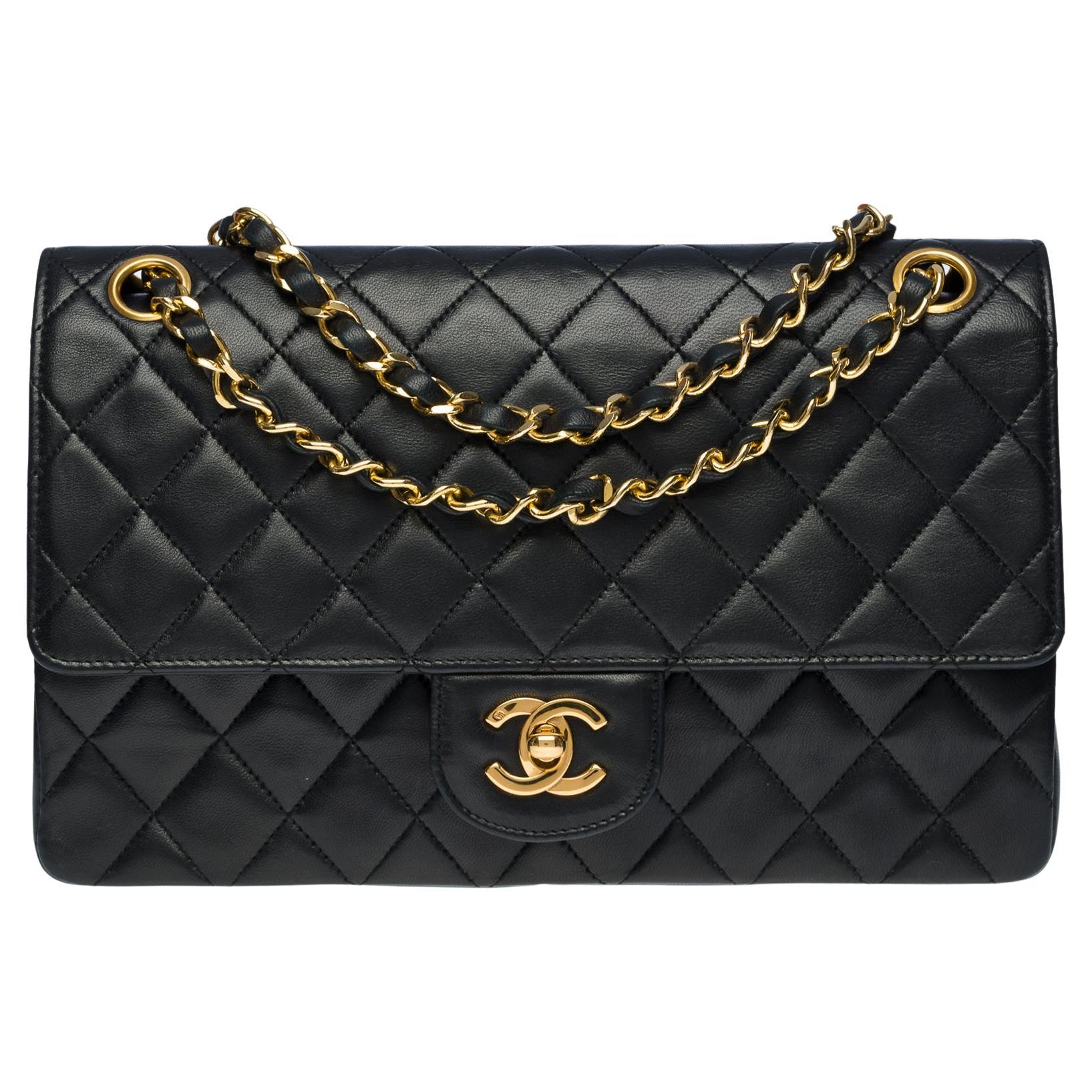Chanel Medium Timeless double flap shoulder bag in black quilted lambskin, GHW