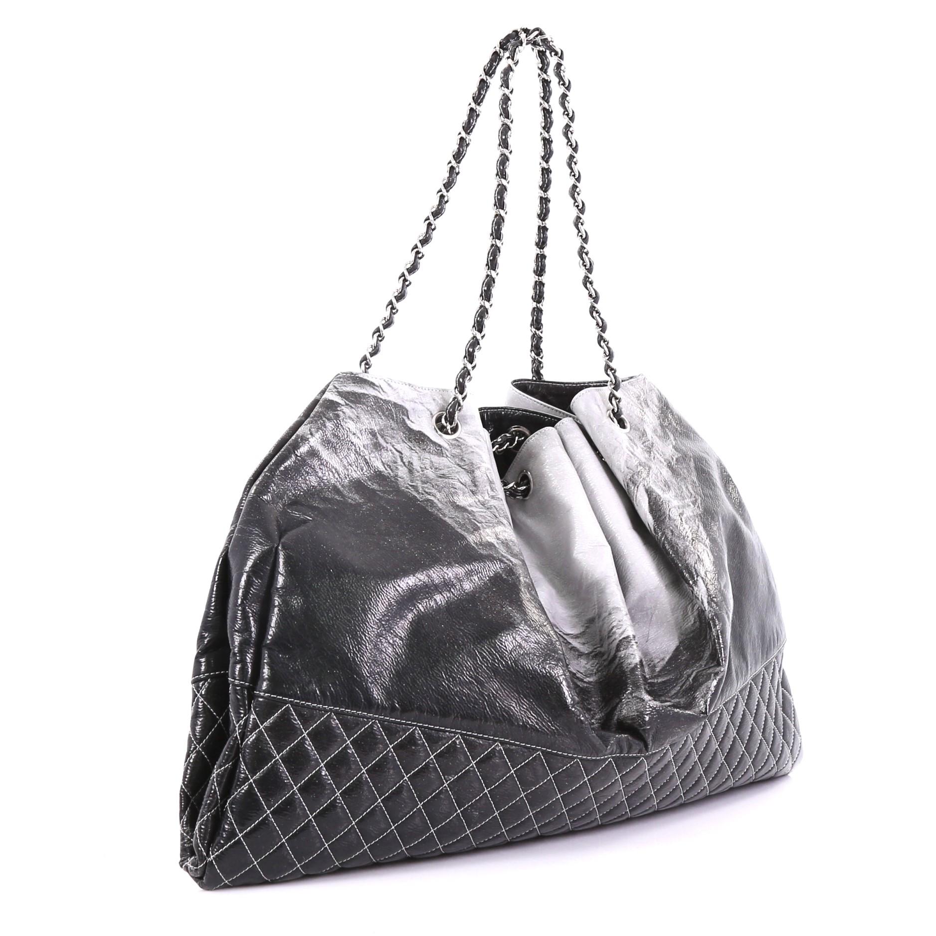 Gray Chanel Melrose Degrade Cabas Tote Patent