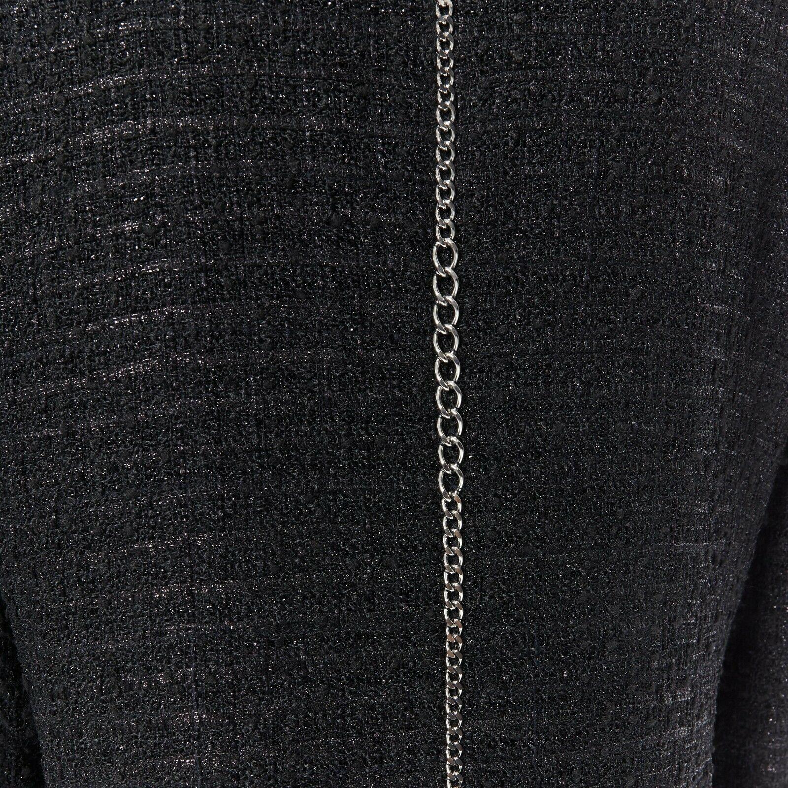 CHANEL MEN 06P schwarz Fantasie Tweed Lurex Silber Kette trimmen Abendessen Jacke FR46 M 5