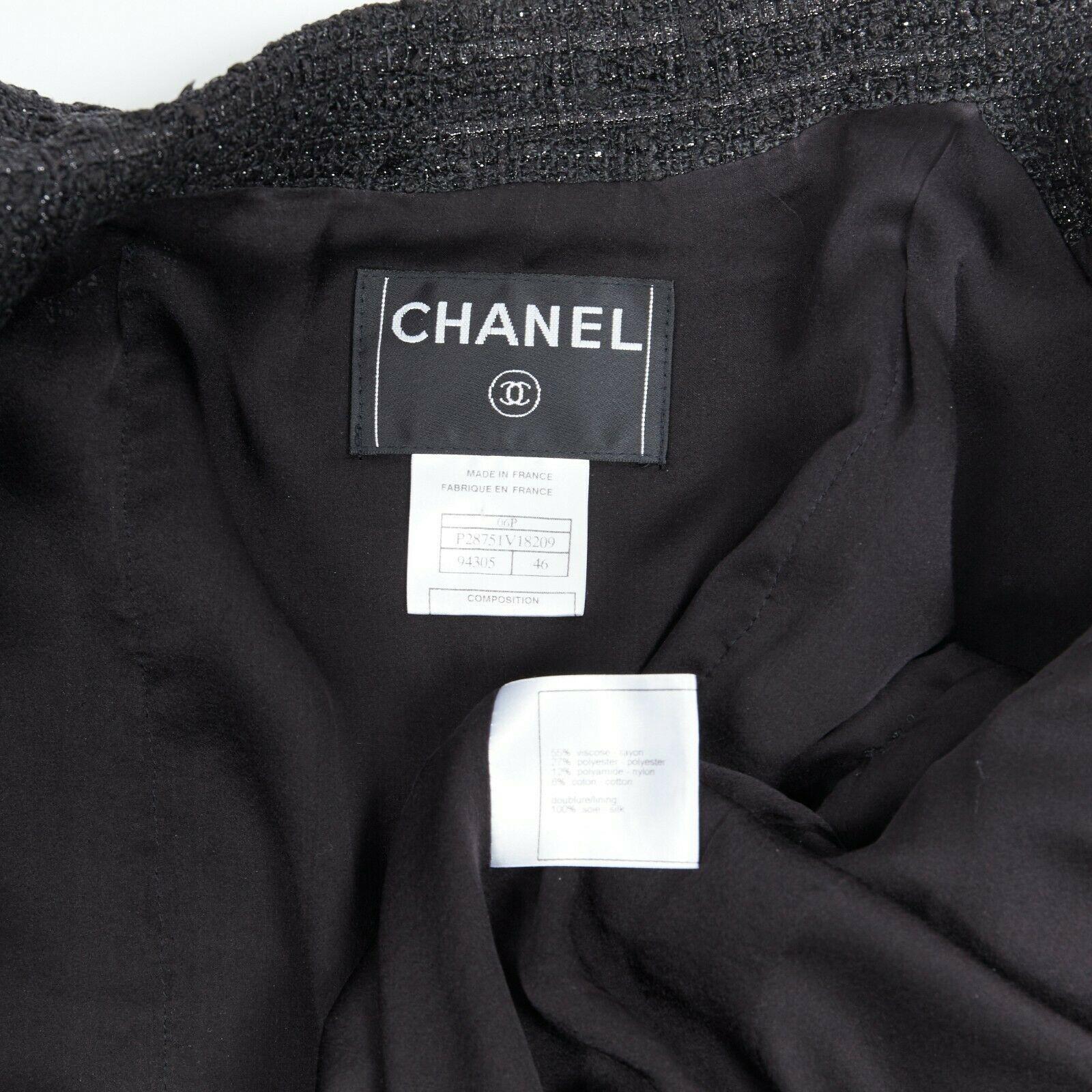 CHANEL MEN 06P black fantasy tweed lurex silver chain trim dinner jacket FR46 M 3