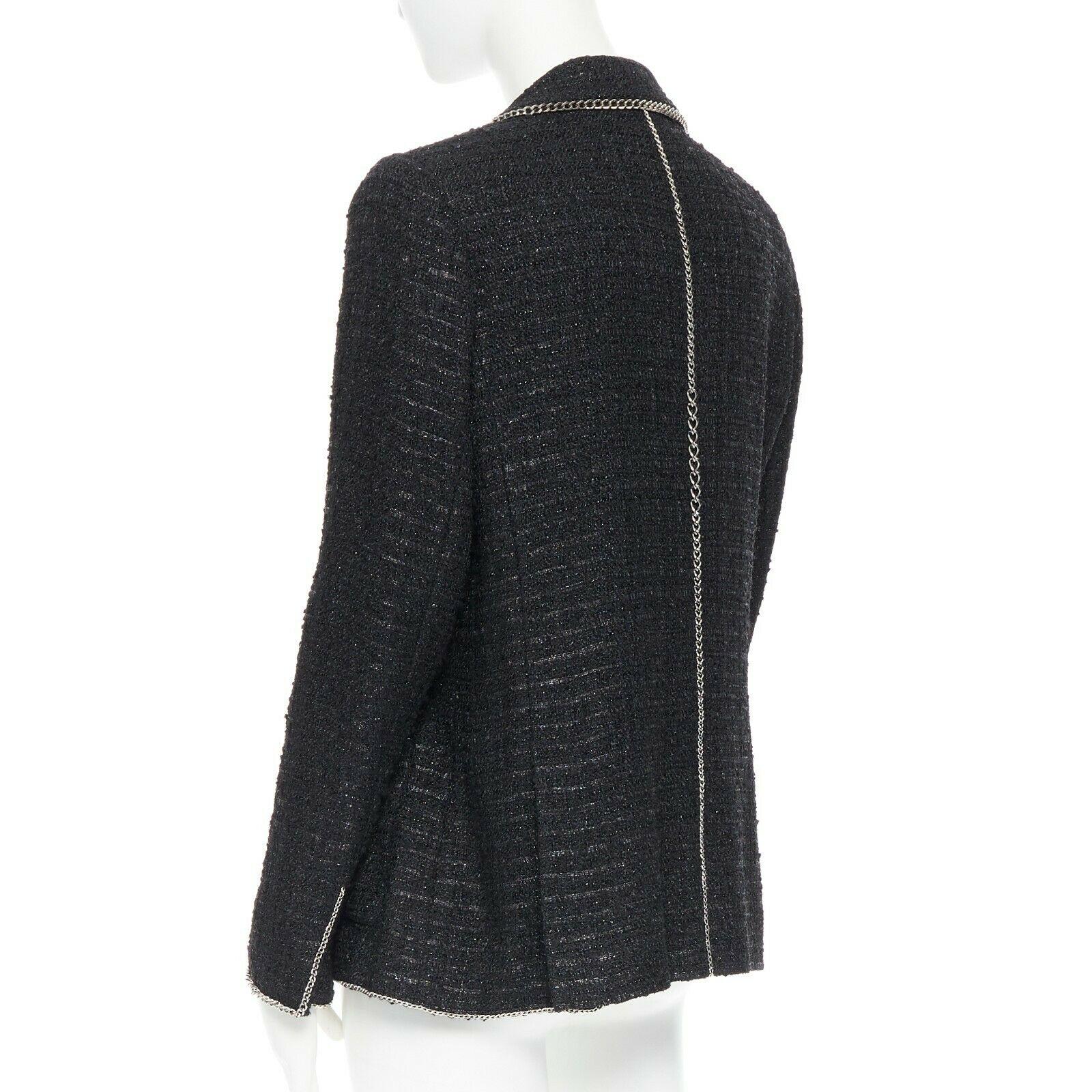 CHANEL MEN 06P black fantasy tweed lurex silver chain trim dinner jacket FR46 M In Excellent Condition In Hong Kong, NT