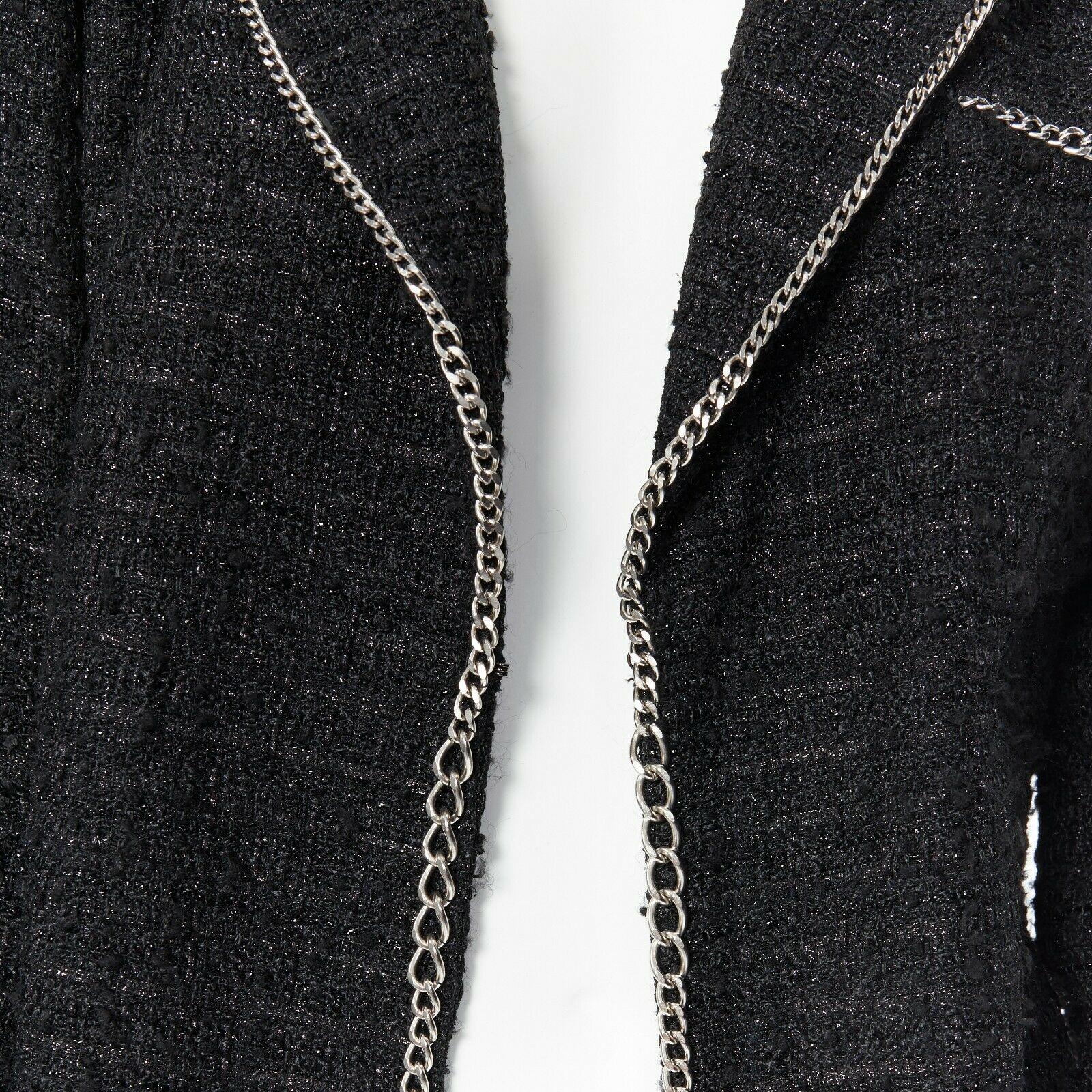 Men's CHANEL MEN 06P black fantasy tweed lurex silver chain trim dinner jacket FR46 M