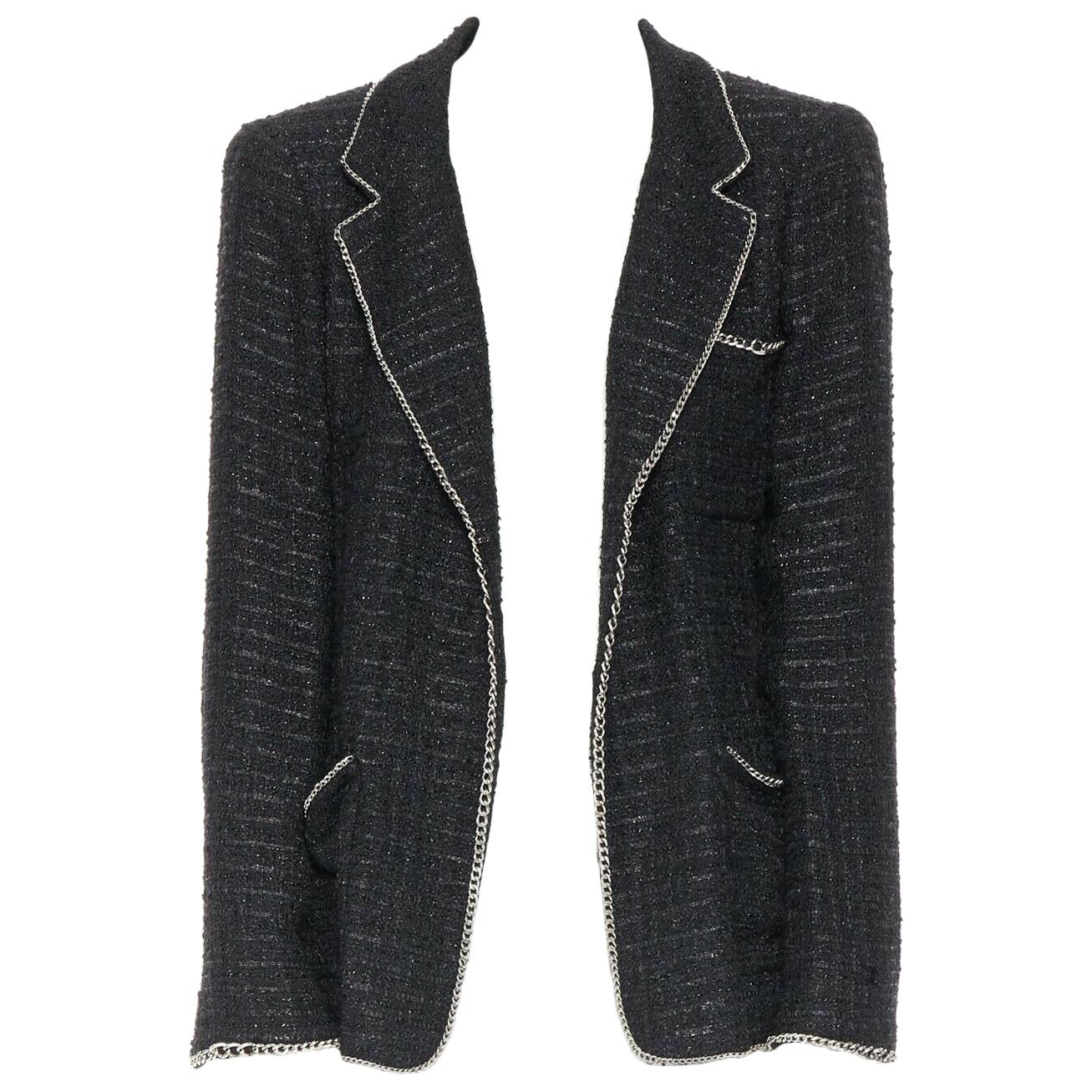 CHANEL Black Jacket With Tweed Trim