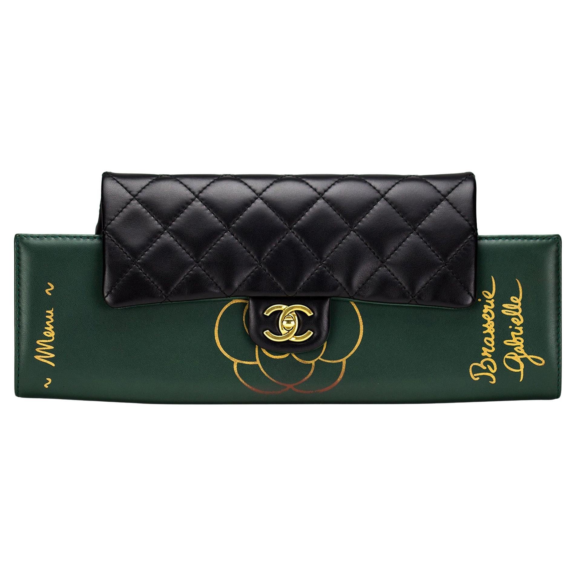Chanel Menu Green Calfskin Quilted Diamond Stitch Clutch
