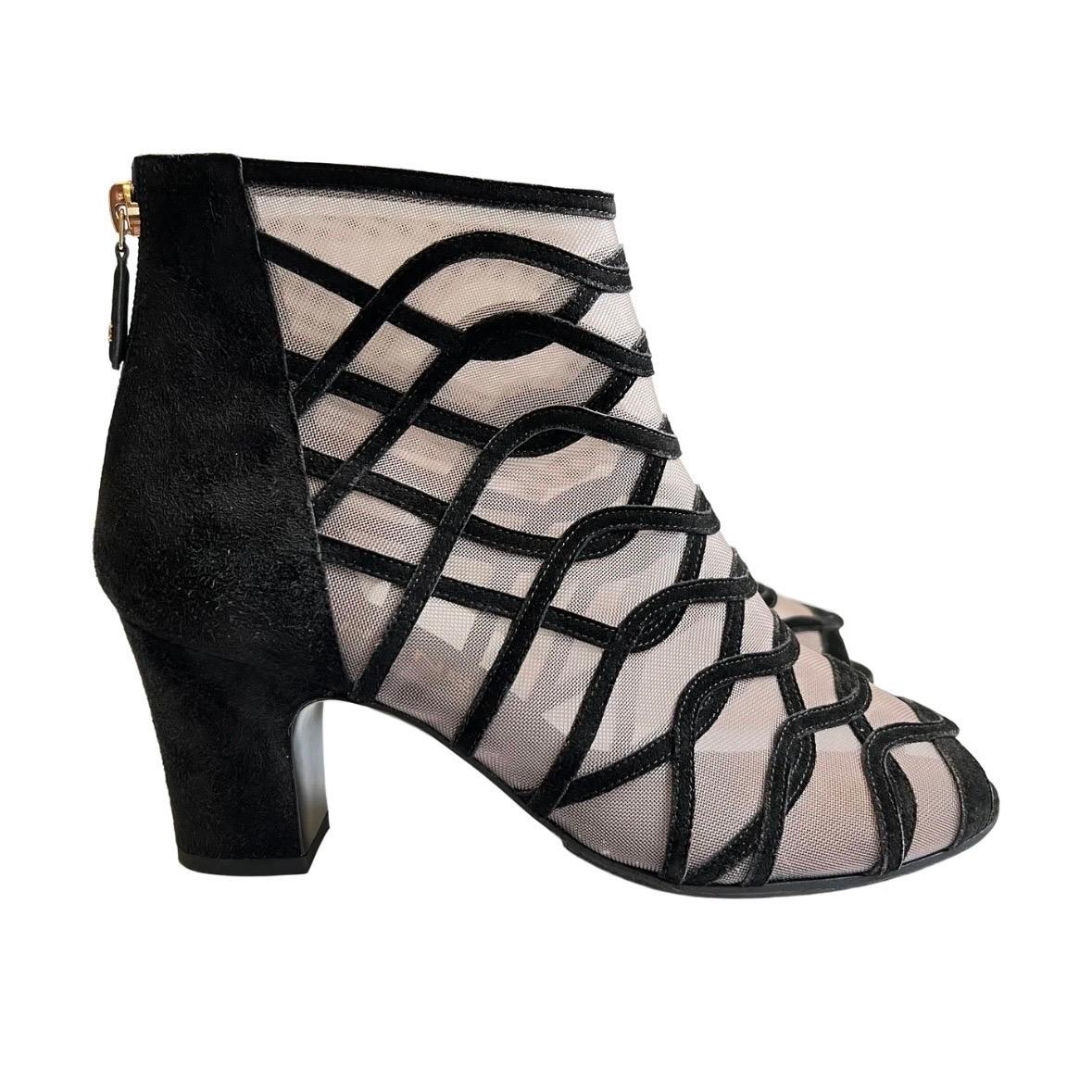 Black Chanel Mesh Cage Peep Toe Booties For Sale