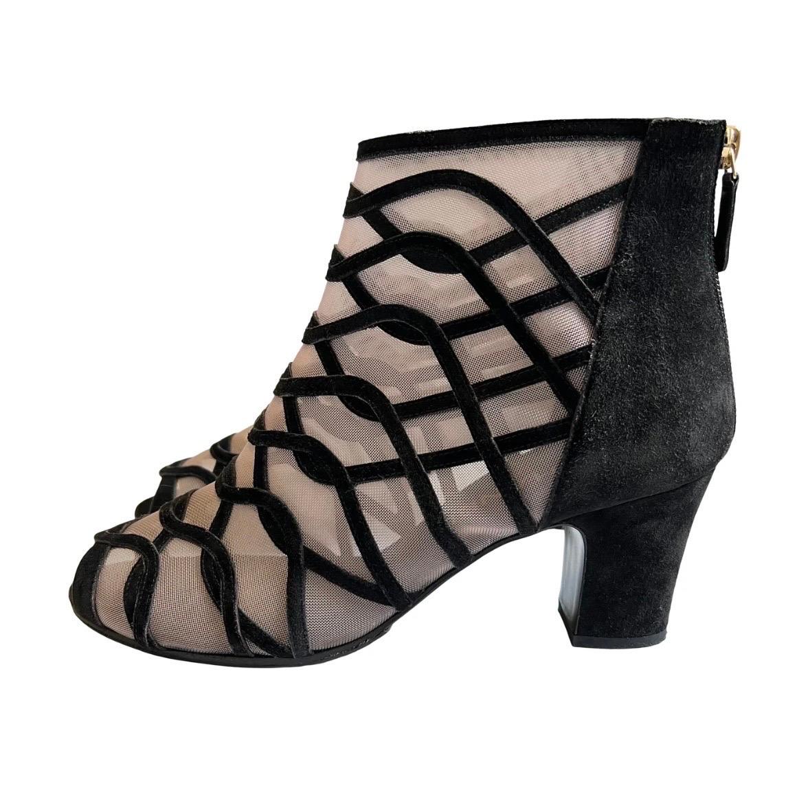 Chanel Mesh Cage Peep Toe Booties In Good Condition For Sale In Los Angeles, CA