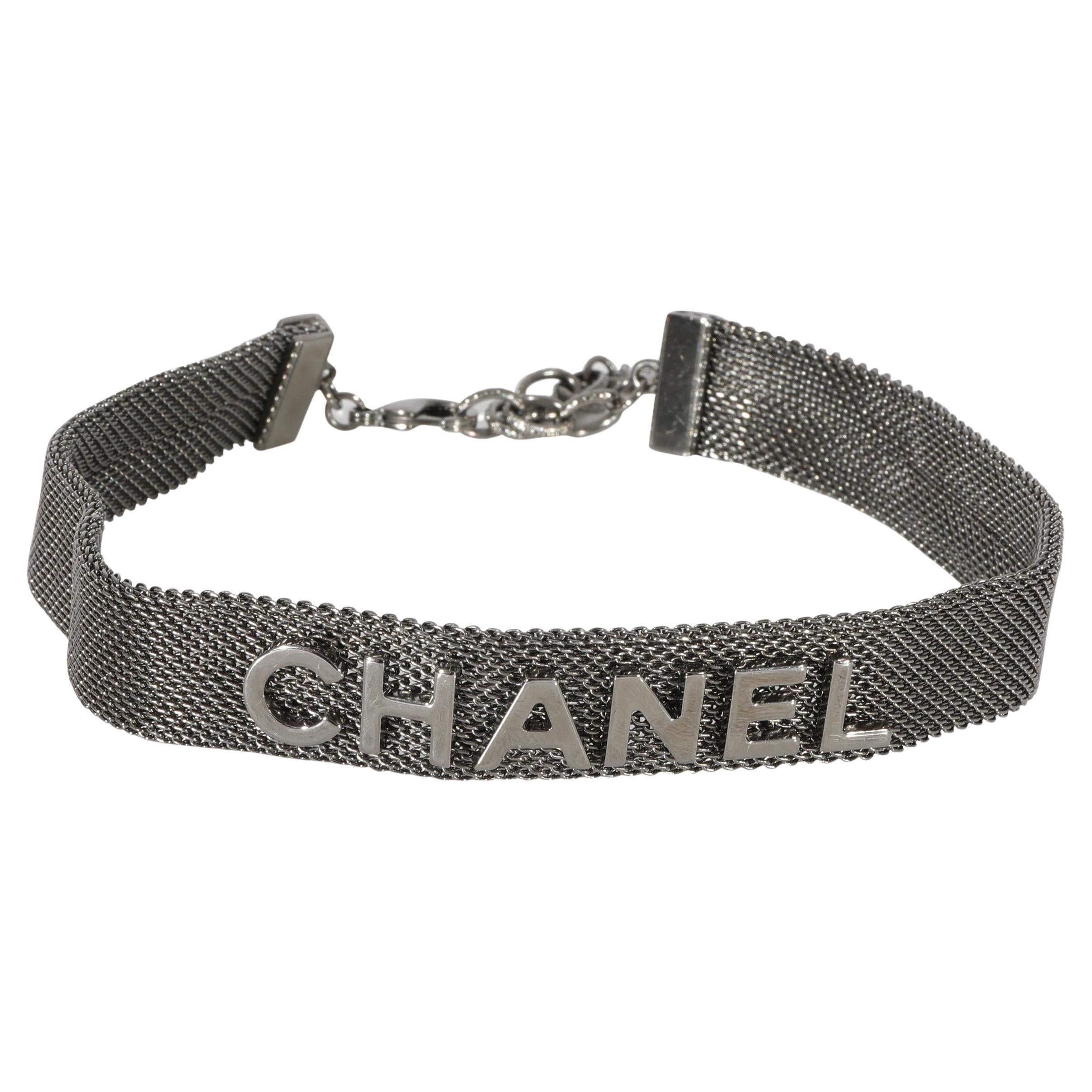CHANEL Mesh Logo Choker Necklace Gold 1229712