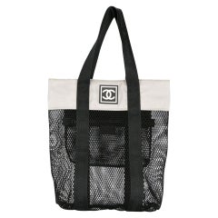 Chanel Mesh Fishnet Logo Retro Sport Gym Shopper Tote Bag