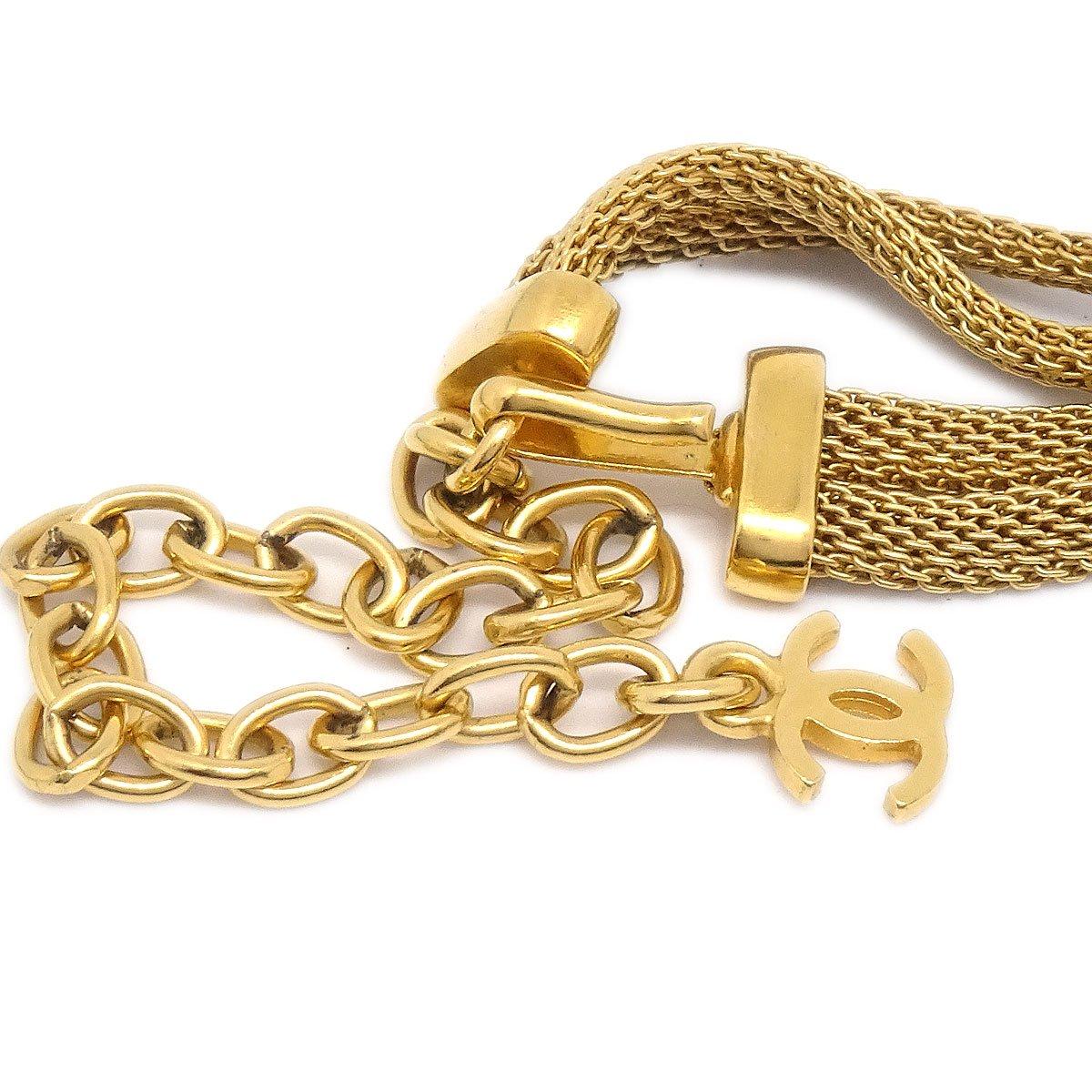 CHANEL Bib-Halskette aus Gold und Metall mit Mesh Plate im Zustand „Gut“ im Angebot in Chicago, IL