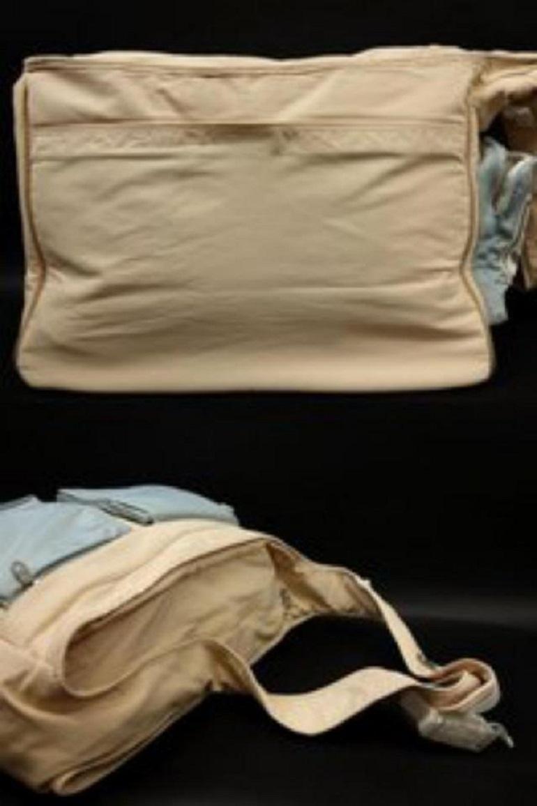 Chanel Messenger Bicolor 225346 Beige X Light Blue Nylon Cross Body Bag For Sale 4