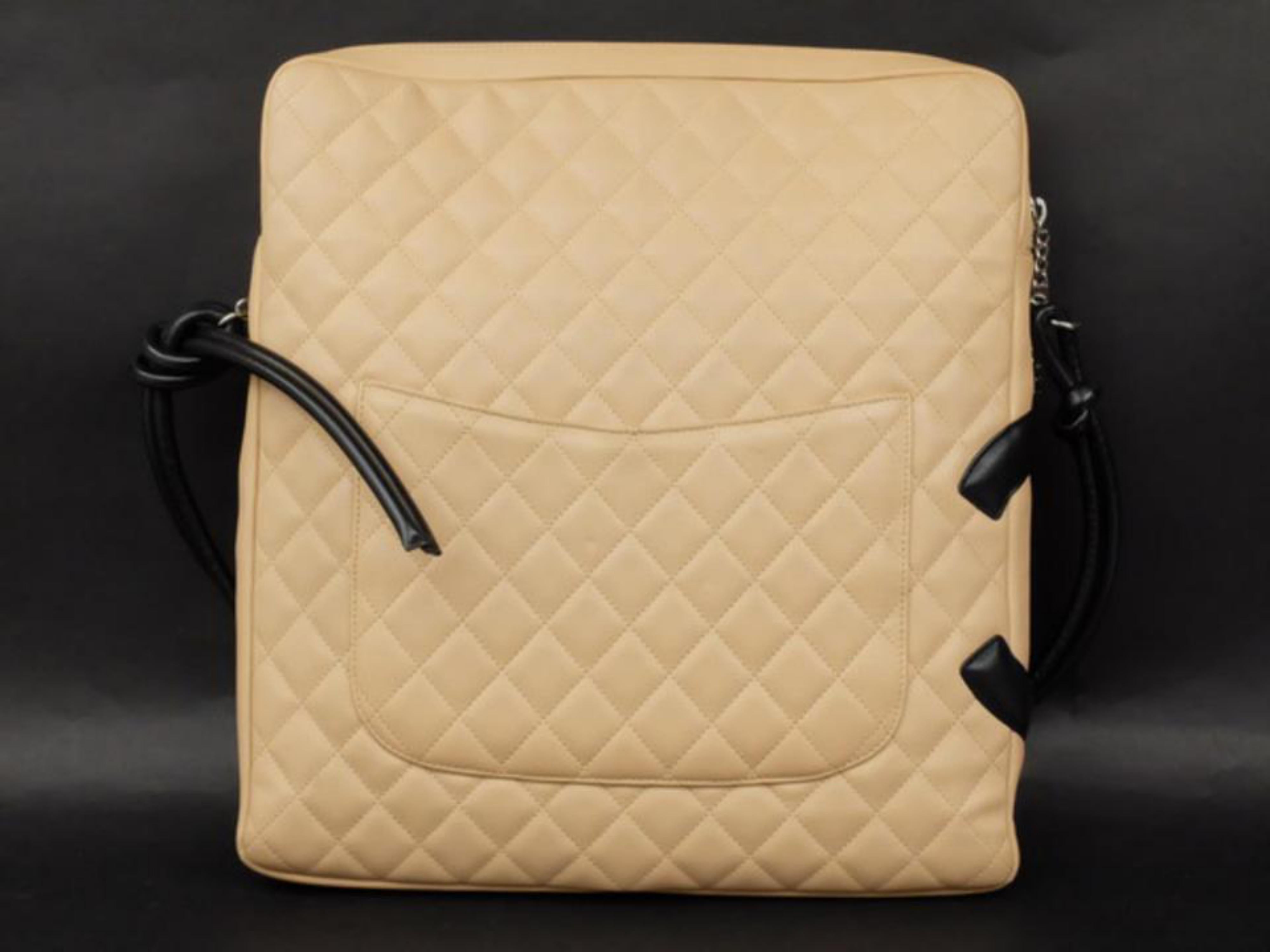 Women's Chanel Messenger Cambon Extra 227178 Beige Quilted Leather Cross Body Bag For Sale