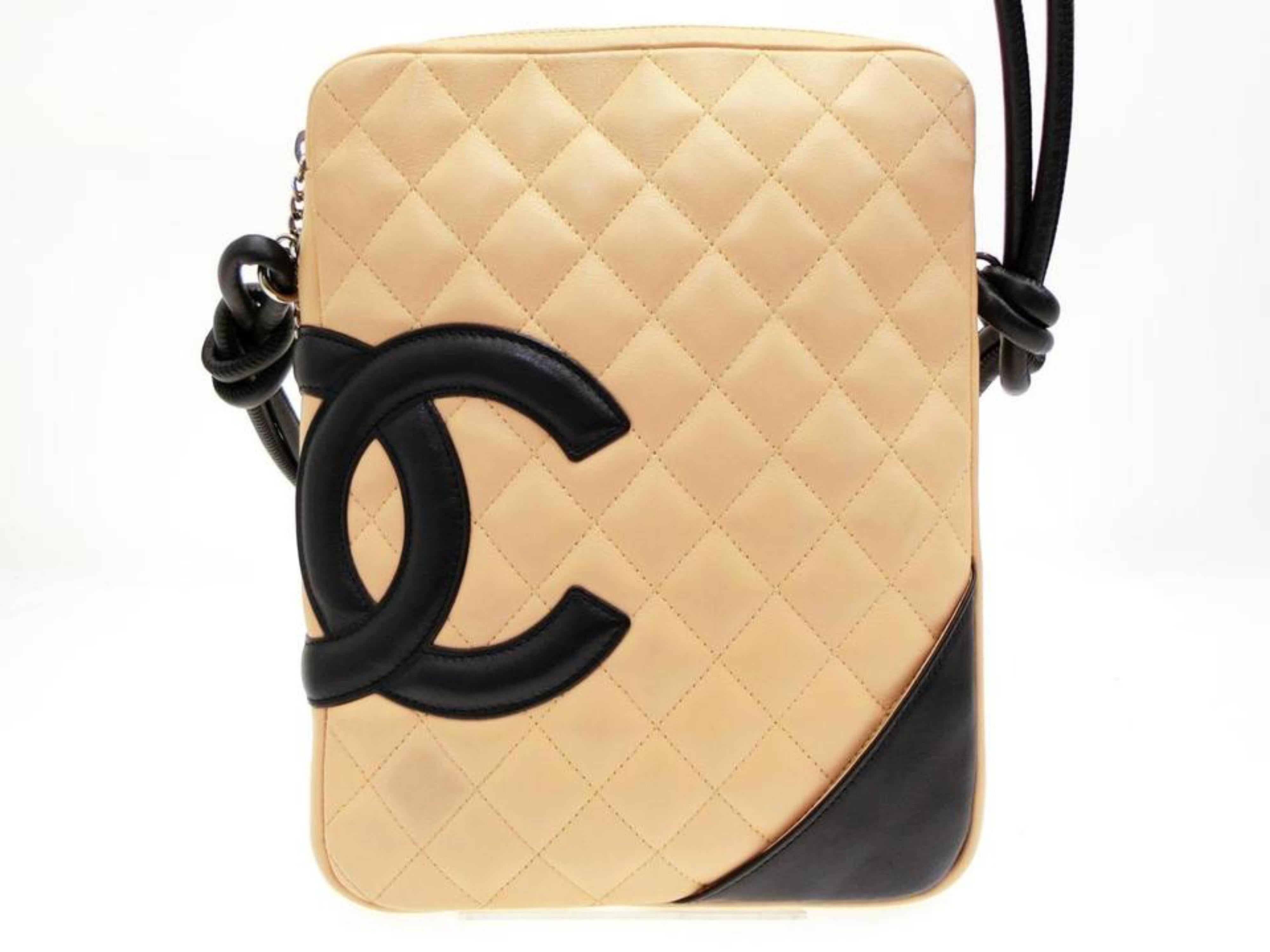 Women's Chanel Messenger Cambon Quilted Ligne 228755 Beige Leather Cross Body Bag