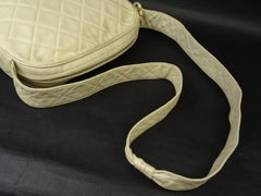 Chanel Messenger Camera Quilted Caviar 216073 Ivory Leather Cross Body Bag