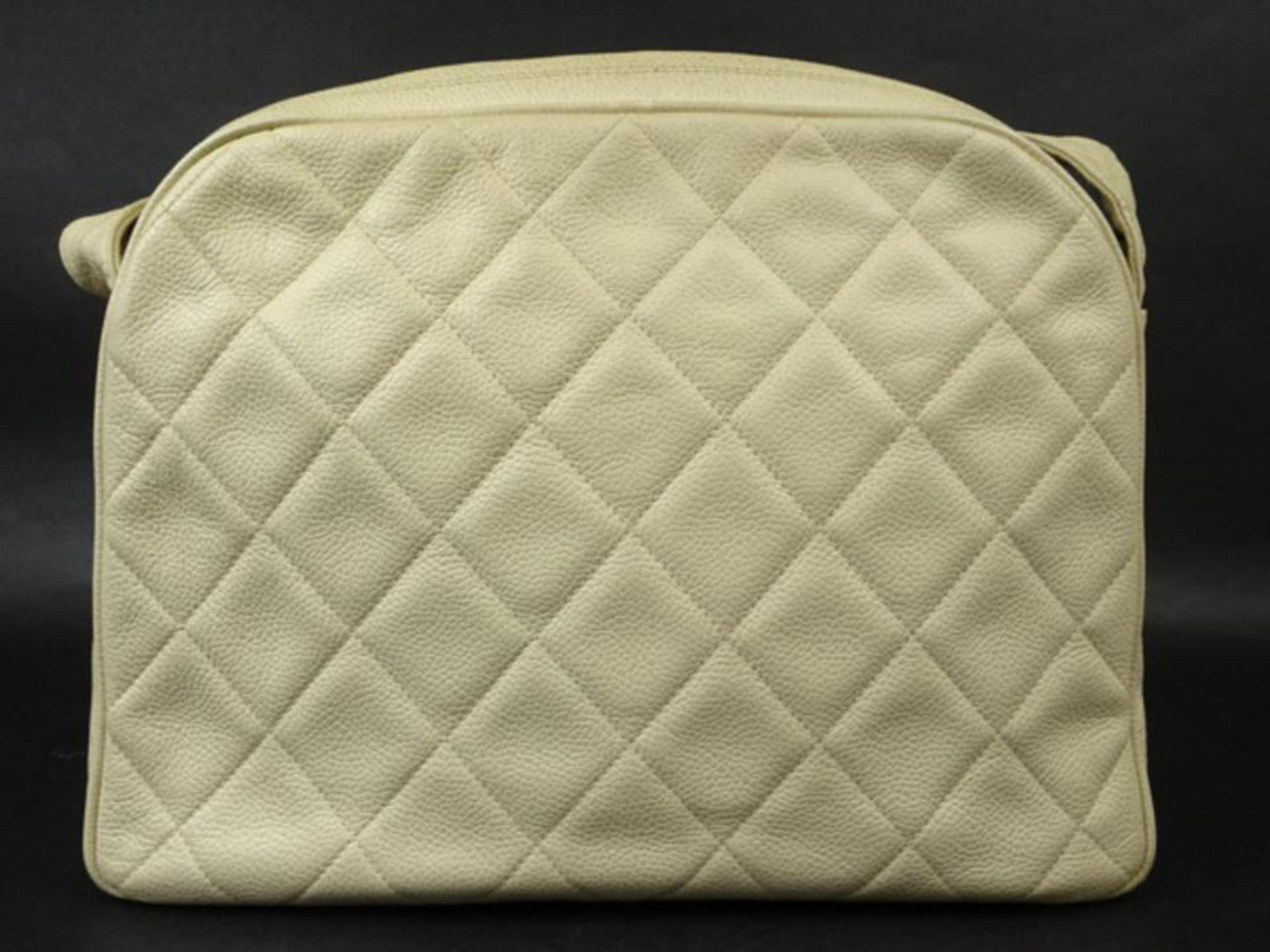 Chanel Messenger Camera Quilted Caviar 216073 Ivory Leather Cross Body Bag For Sale 1