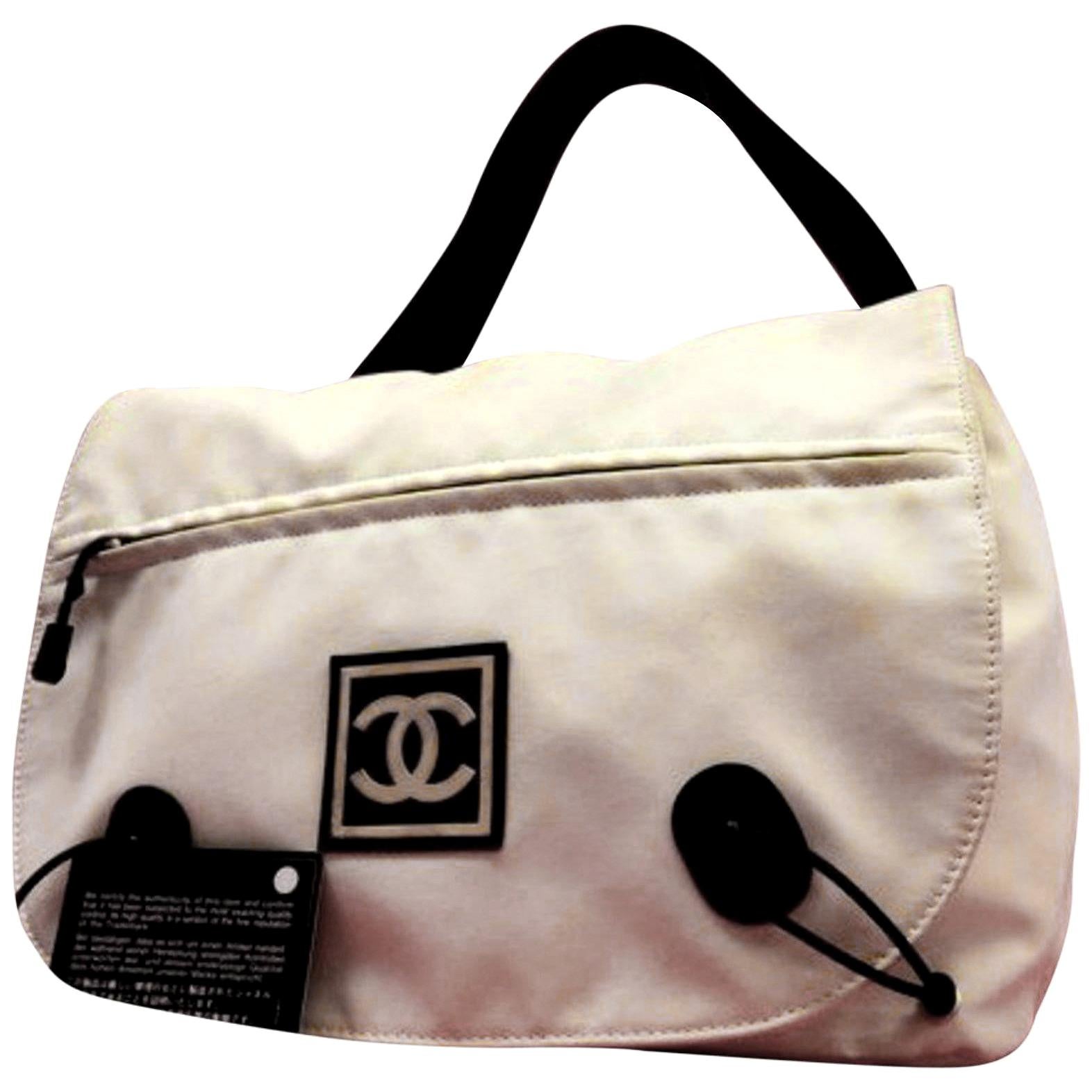 Chanel Messenger Large Cc Sports 225347 White X Black Canvas Messenger Bag For Sale