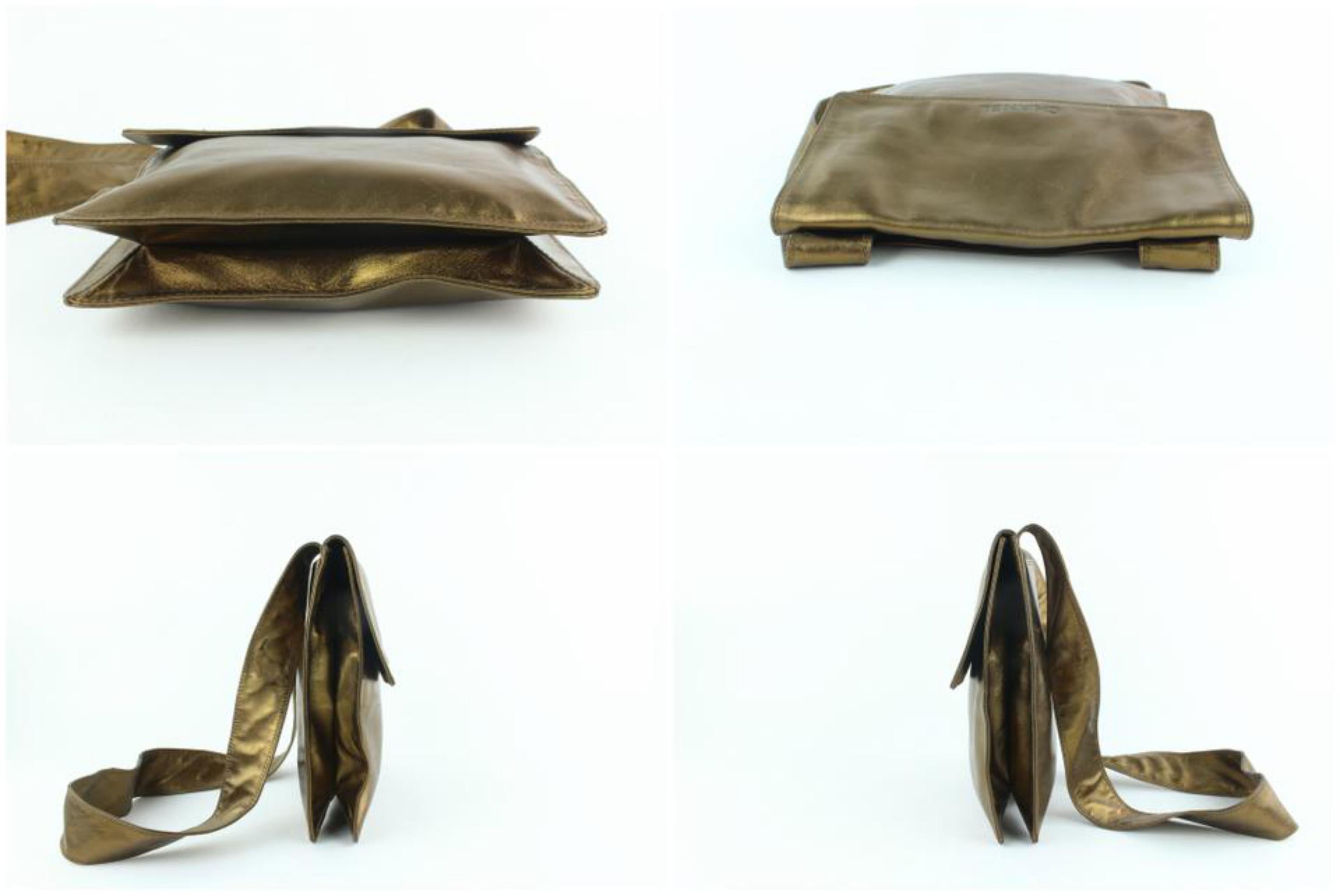 Chanel Messenger Metallic Lambskin Flat 7cz1016 Bronze Leather Cross Body Bag For Sale 2