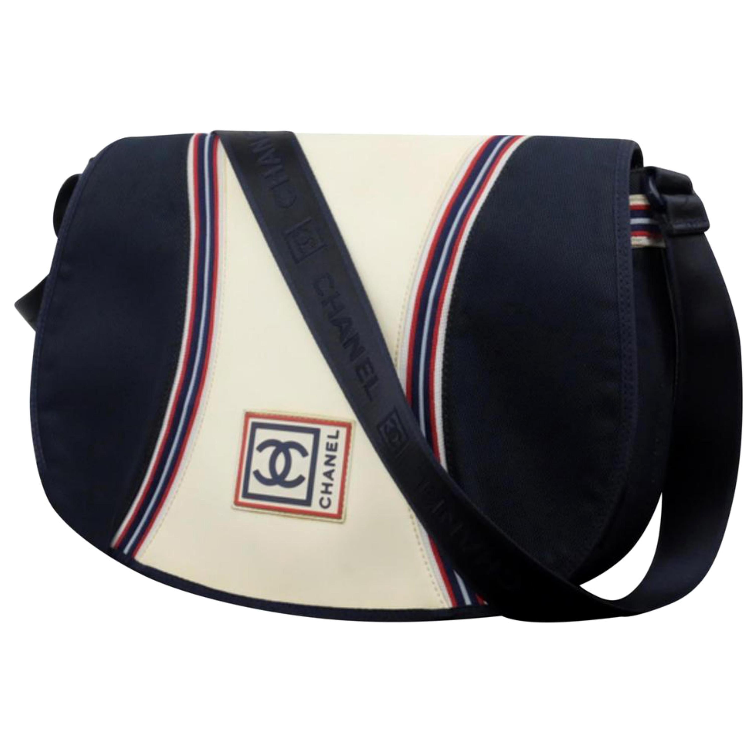 Chanel Messenger Navy Sports Logo Flap 227922 Blue Canvas Cross Body Bag For Sale