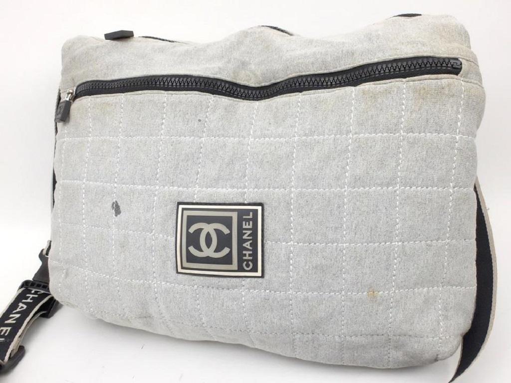 Chanel Messenger Quilted Sports Logo Cc 235610 Grey Canvas Cross Body Bag For Sale 3