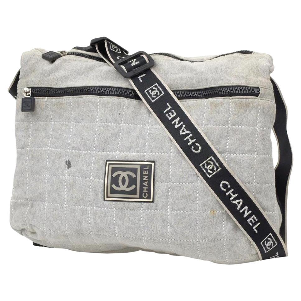 Chanel Messenger Quilted Sports Logo Cc 235610 Grey Canvas Cross Body Bag For Sale
